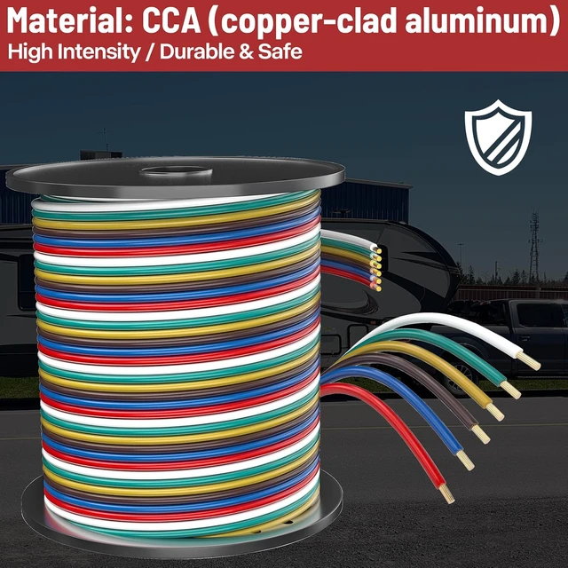 Alt view image 4 of 7 - 100FT 14 Gauge 6-Way Trailer Wire, Color-Coded Wiring Harness