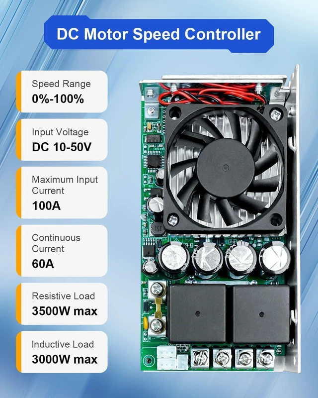 Alt view image 2 of 6 - DC Motor Speed Controller 10V-50V 60A 3500W PWM Drive with FNR Switch