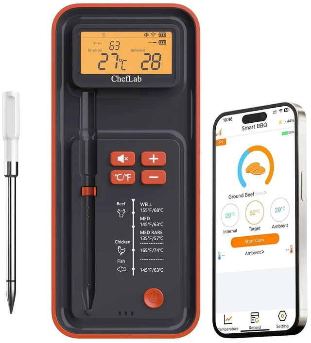 Main image of Smart Bluetooth Remote Wireless Meat Probe Thermometer for Grilling, Oven