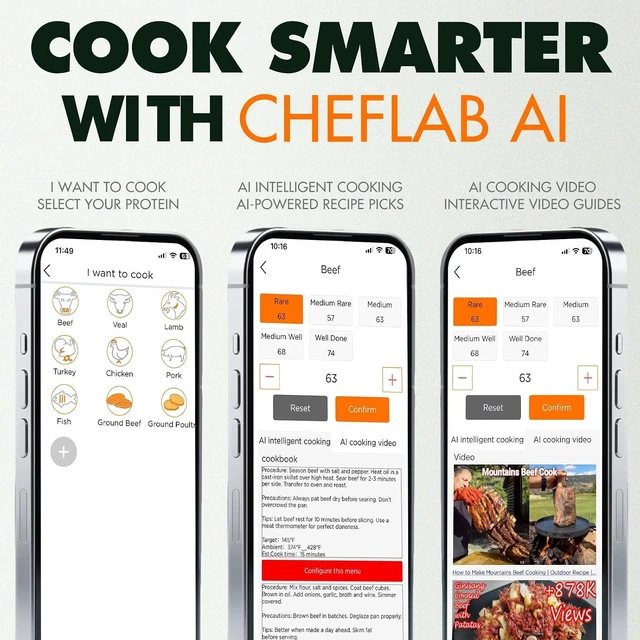 Alt view image 7 of 7 - Smart Bluetooth Remote Wireless Meat Probe Thermometer for Grilling, Oven