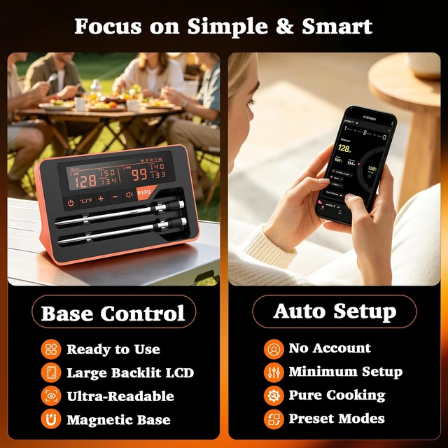 Alt view image 2 of 7 - Digital Bluetooth Wireless Meat Thermometer for BBQ, Oven, Smoker & Grill