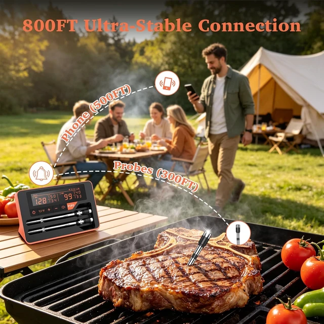 Alt view image 3 of 7 - Digital Bluetooth Wireless Meat Thermometer for BBQ, Oven, Smoker & Grill