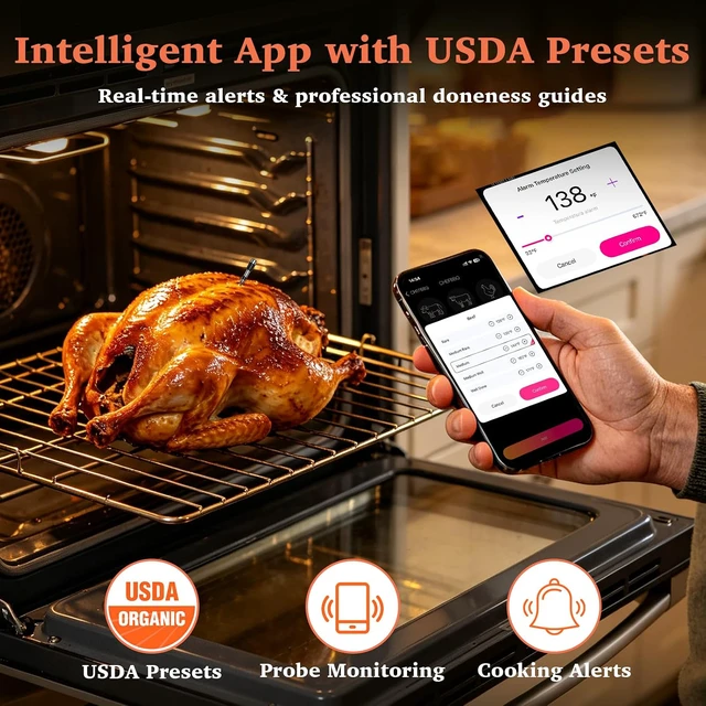 Alt view image 5 of 7 - Digital Bluetooth Wireless Meat Thermometer for BBQ, Oven, Smoker & Grill