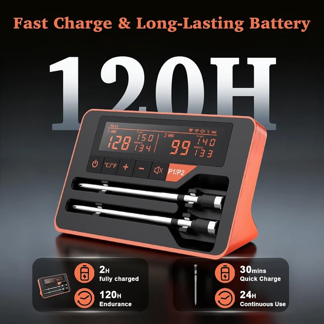 Alt view image 6 of 7 - Digital Bluetooth Wireless Meat Thermometer for BBQ, Oven, Smoker & Grill