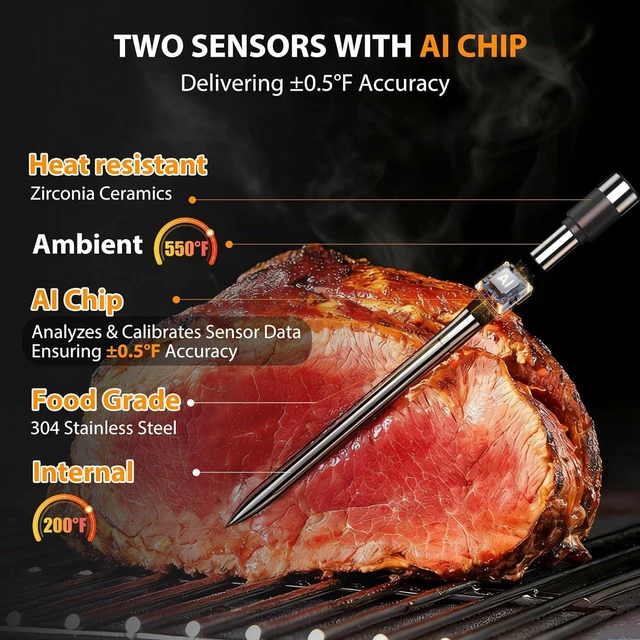 Alt view image 2 of 7 - Digital Wireless Meat Thermometer (2 Probes)