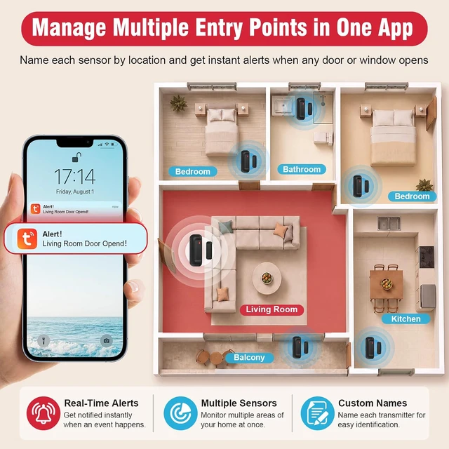 Alt view image 3 of 7 - WiFi Door Chime, Door Alarm Sensor with Phone Notifications via App