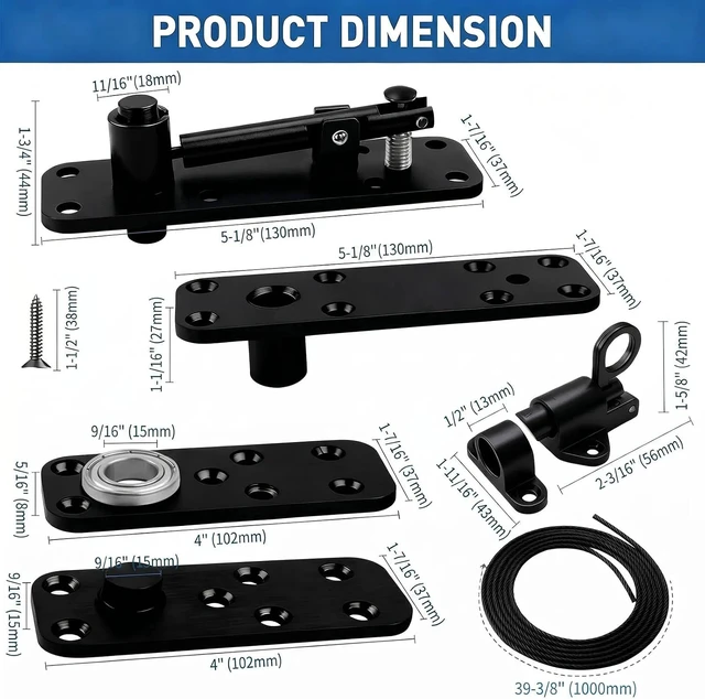 Alt view image 2 of 7 - Heavy Duty Pivot Hinge Hidden Door Hinge - 570 LBS Load, Bearing, Stainless Steel, Rust Resistant, Concealed for Wood Doors, Secret Doors, Hidden Door, Bookcase Door and Bookshelf Door Black