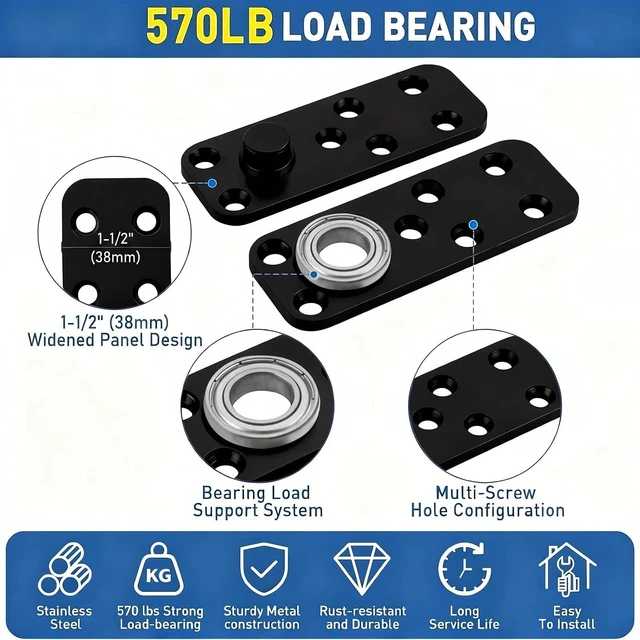 Alt view image 3 of 7 - Heavy Duty Pivot Hinge Hidden Door Hinge - 570 LBS Load, Bearing, Stainless Steel, Rust Resistant, Concealed for Wood Doors, Secret Doors, Hidden Door, Bookcase Door and Bookshelf Door Black