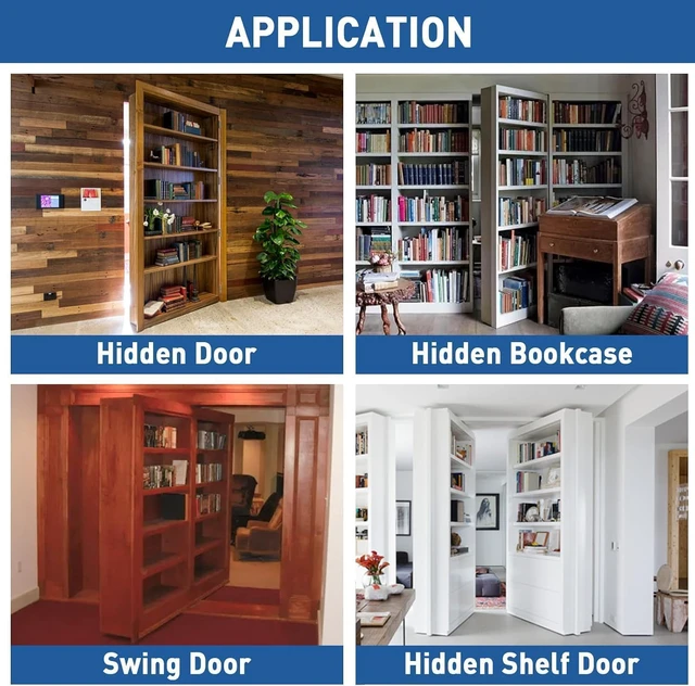 Alt view image 6 of 7 - Heavy Duty Pivot Hinge Hidden Door Hinge - 570 LBS Load, Bearing, Stainless Steel, Rust Resistant, Concealed for Wood Doors, Secret Doors, Hidden Door, Bookcase Door and Bookshelf Door Black