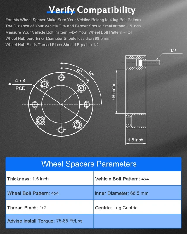 Alt view image 6 of 7 - 2PCS 1.5in 4x4 Wheel Spacers for Golf Cart Smart PartsCo