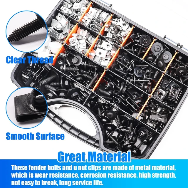Alt view image 4 of 6 - 260Pcs U Nut Clips and Automotive Fender Bolts Kit, Car Body Screws U Clips, Replacement Fasteners for Bumper, Fender Liner, Engine Splash Shield, Wheel Well, Trim Panels, M4.2 M6 M8 1/4 Inch
