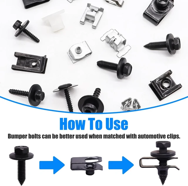 Alt view image 5 of 6 - 260Pcs U Nut Clips and Automotive Fender Bolts Kit, Car Body Screws U Clips, Replacement Fasteners for Bumper, Fender Liner, Engine Splash Shield, Wheel Well, Trim Panels, M4.2 M6 M8 1/4 Inch