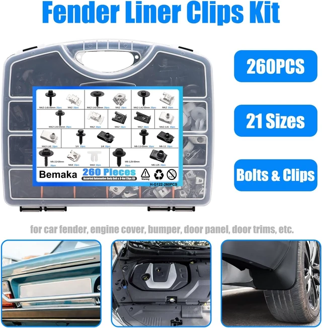 Alt view image 6 of 6 - 260Pcs U Nut Clips and Automotive Fender Bolts Kit, Car Body Screws U Clips, Replacement Fasteners for Bumper, Fender Liner, Engine Splash Shield, Wheel Well, Trim Panels, M4.2 M6 M8 1/4 Inch