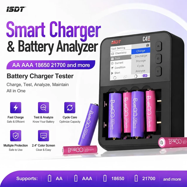Alt view image 2 of 7 - Professional Battery Charger Analyzer Discharger for AA AAA 18650 21700, 1.5V Li-Ion 1.2V NiMH Smart Charger with LCD Display Fast Charging Adjustable Current