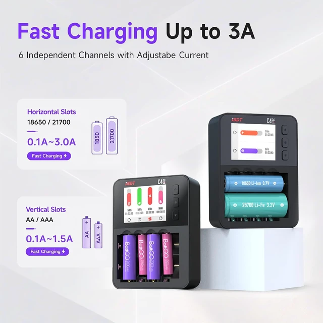 Alt view image 4 of 7 - Professional Battery Charger Analyzer Discharger for AA AAA 18650 21700, 1.5V Li-Ion 1.2V NiMH Smart Charger with LCD Display Fast Charging Adjustable Current