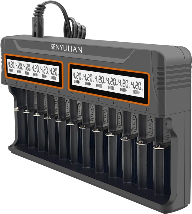 Main image of 18650 Battery Charger, 12 Bays Smart Universal Charger LCD Display for Rechargeable Batteries Ni-MH Ni-Cd AA AAA Li-ion LiFePO4 IMR