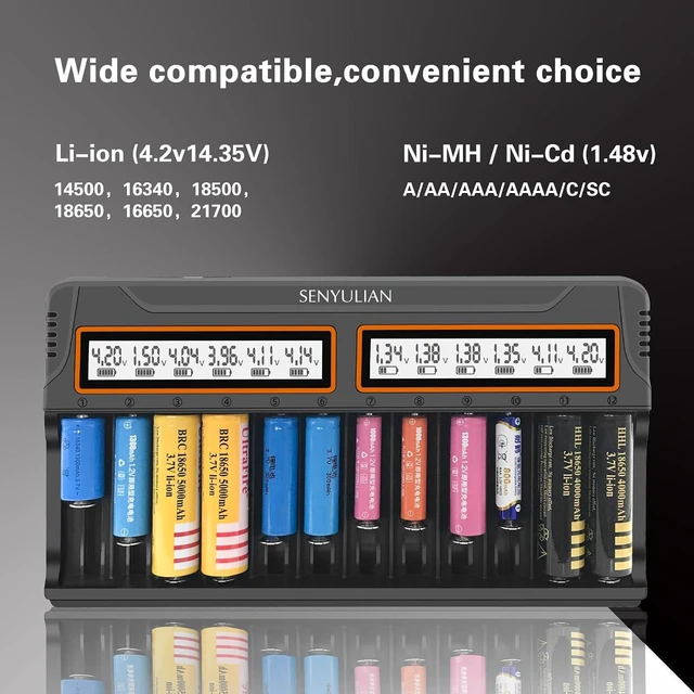 Alt view image 2 of 6 - 18650 Battery Charger, 12 Bays Smart Universal Charger LCD Display for Rechargeable Batteries Ni-MH Ni-Cd AA AAA Li-ion LiFePO4 IMR
