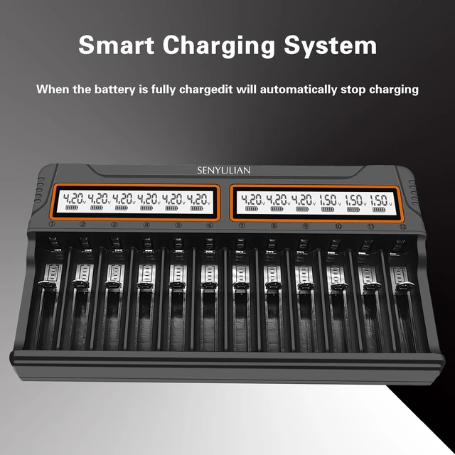 Alt view image 3 of 6 - 18650 Battery Charger, 12 Bays Smart Universal Charger LCD Display for Rechargeable Batteries Ni-MH Ni-Cd AA AAA Li-ion LiFePO4 IMR