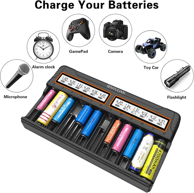 Alt view image 4 of 6 - 18650 Battery Charger, 12 Bays Smart Universal Charger LCD Display for Rechargeable Batteries Ni-MH Ni-Cd AA AAA Li-ion LiFePO4 IMR