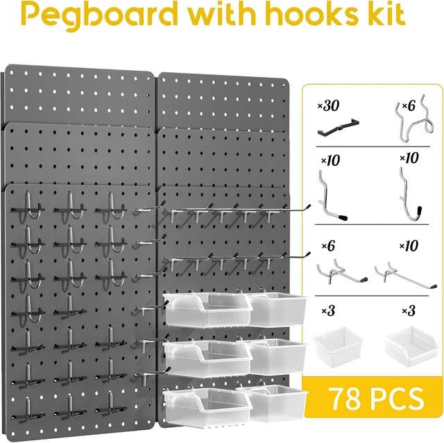 Alt view image 2 of 7 - Pegboard Organizer Kit,6 Pack 14.76x10.82 in Metal Panels with 6 Bins, Gray