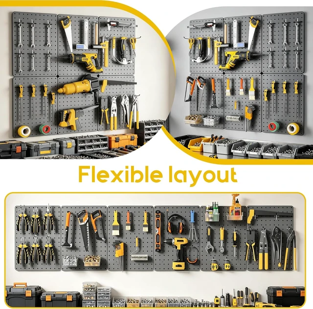 Alt view image 7 of 7 - Pegboard Organizer Kit,6 Pack 14.76x10.82 in Metal Panels with 6 Bins, Gray