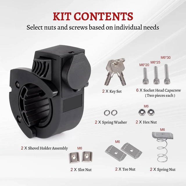 Alt view image 7 of 7 - Shovel Holder Rubber Grip Mount Kit with lock Fits 0.79"-1.79" Diameter Tools Handles Quick-Release for Off-road Vehicle Roof Rack Molle Panels SUV Trucks UTV ATV M6 Nut