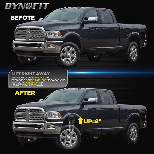 Alt view image 7 of 7 - 2" Front Leveling Lift Kit for 4WD Dodge Ram 2500/3500 (1994-2013) & 1994-2001 Ram 1500 - Coil Spring Strut Spacer, Set of 2