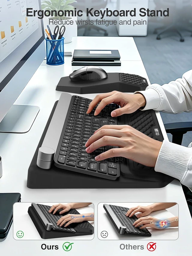 Alt view image 2 of 7 - Ergonomic Wrist Rest with Keyboard Stand and Mouse Pad for Easy Typing