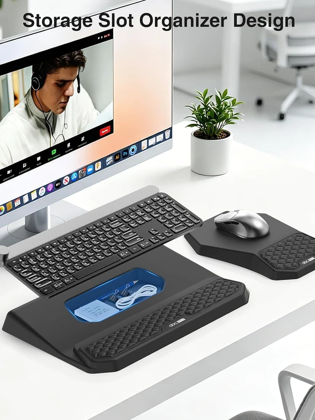 Alt view image 4 of 7 - Ergonomic Wrist Rest with Keyboard Stand and Mouse Pad for Easy Typing