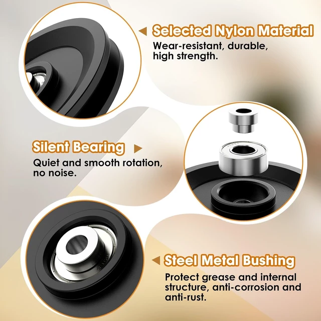 Alt view image 2 of 7 - 114mm/4.5" Universal Nylon Bearing Pulley System, Gym Workout Cable Pulley Wheel & Weight Attachment Replacementfor Home Gym, Pulldown Smith Machine, Garage Lifting Equipment