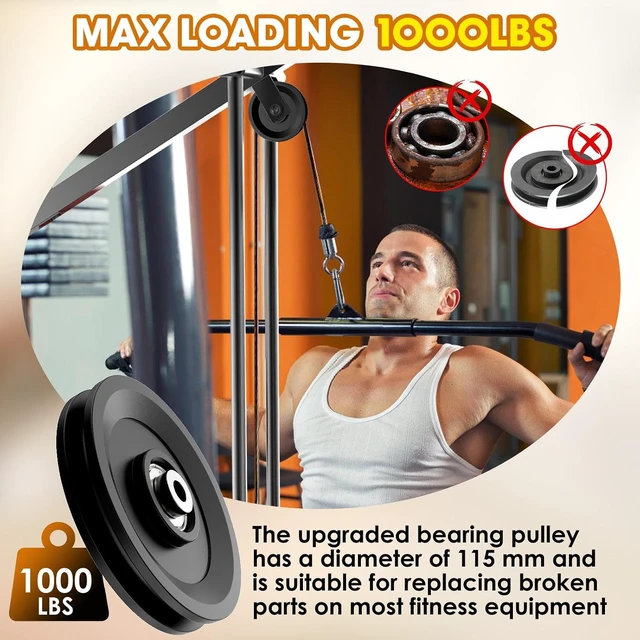 Alt view image 4 of 7 - 114mm/4.5" Universal Nylon Bearing Pulley System, Gym Workout Cable Pulley Wheel & Weight Attachment Replacementfor Home Gym, Pulldown Smith Machine, Garage Lifting Equipment