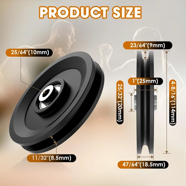 Alt view image 5 of 7 - 114mm/4.5" Universal Nylon Bearing Pulley System, Gym Workout Cable Pulley Wheel & Weight Attachment Replacementfor Home Gym, Pulldown Smith Machine, Garage Lifting Equipment