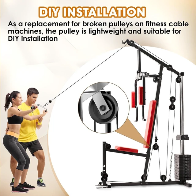 Alt view image 6 of 7 - 114mm/4.5" Universal Nylon Bearing Pulley System, Gym Workout Cable Pulley Wheel & Weight Attachment Replacementfor Home Gym, Pulldown Smith Machine, Garage Lifting Equipment