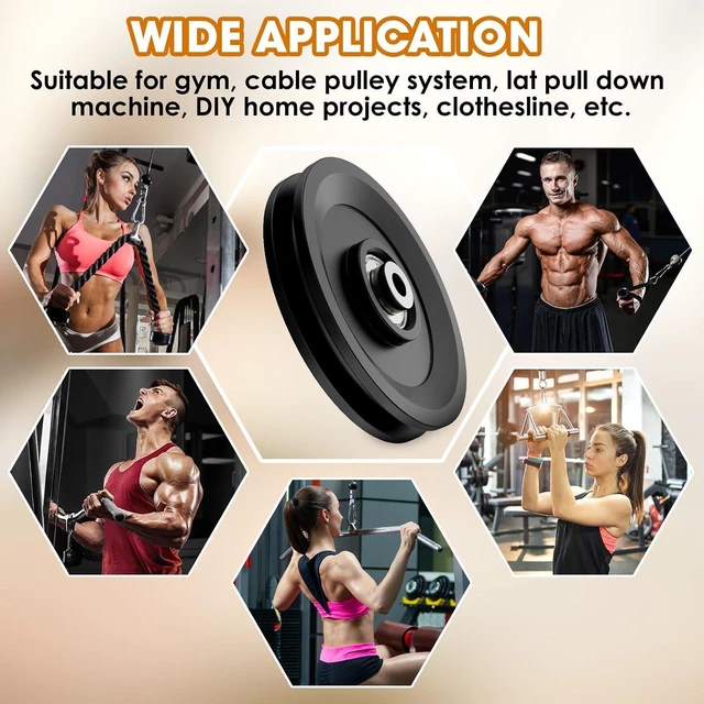 Alt view image 7 of 7 - 114mm/4.5" Universal Nylon Bearing Pulley System, Gym Workout Cable Pulley Wheel & Weight Attachment Replacementfor Home Gym, Pulldown Smith Machine, Garage Lifting Equipment