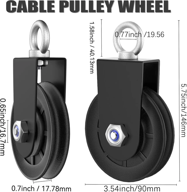 Alt view image 2 of 7 - Silent Gym Cable Pulley Wheel for Home DIY Gym Pulley System, Upgraded Heavy-Duty Bracket, 3.54 in/90 mm Gym Pulley for Maximum 660LBS Load, Compatible with LAT Pulldown& Cable Exercises