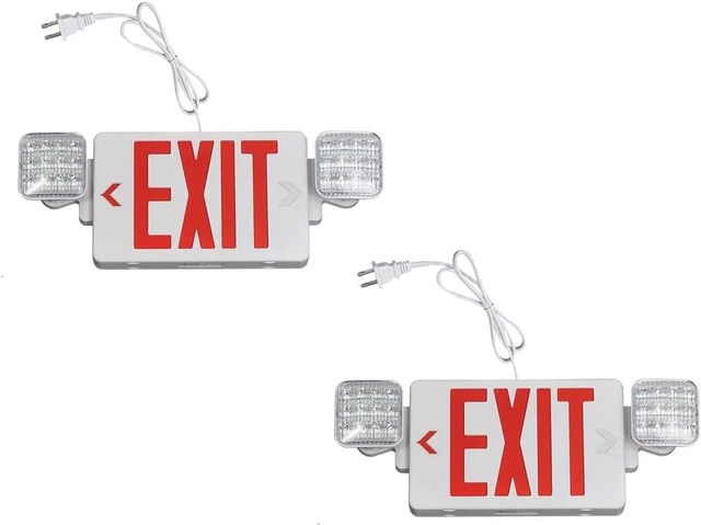 Main image of Red Exit Sign with Emergency Lights, 1.0 Meter Plug in Exit Sign with Battery Backup Lights for Business, Commerical Emergency Lighting Combo, UL Listed, AC 120V, Double Face, 2 Pack
