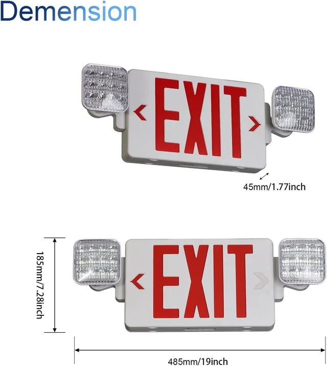 Alt view image 3 of 7 - Red Exit Sign with Emergency Lights, 1.0 Meter Plug in Exit Sign with Battery Backup Lights for Business, Commerical Emergency Lighting Combo, UL Listed, AC 120V, Double Face, 2 Pack