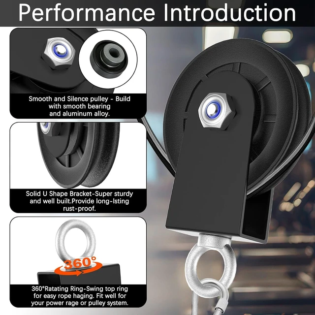 Alt view image 7 of 7 - Silent Gym Cable Pulley Wheel for Home DIY Gym Pulley System, Upgraded Heavy-Duty Bracket, 3.54 in/90 mm Gym Pulley for Maximum 660LBS Load, Compatible with LAT Pulldown& Cable Exercises