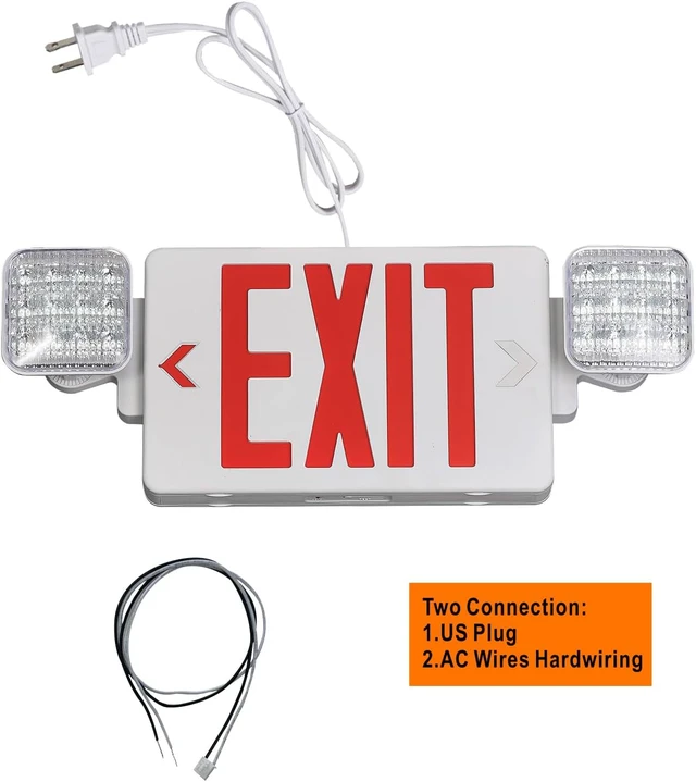 Alt view image 2 of 7 - Red Exit Sign with Emergency Lights, 1.0 Meter Plug in Exit Sign with Battery Backup Lights for Business, Commerical Emergency Lighting Combo, UL Listed, AC 120V, Double Face, 2 Pack