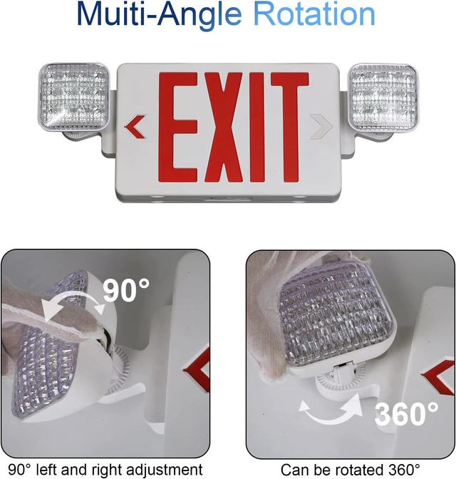 Alt view image 4 of 7 - Red Exit Sign with Emergency Lights, 1.0 Meter Plug in Exit Sign with Battery Backup Lights for Business, Commerical Emergency Lighting Combo, UL Listed, AC 120V, Double Face, 2 Pack