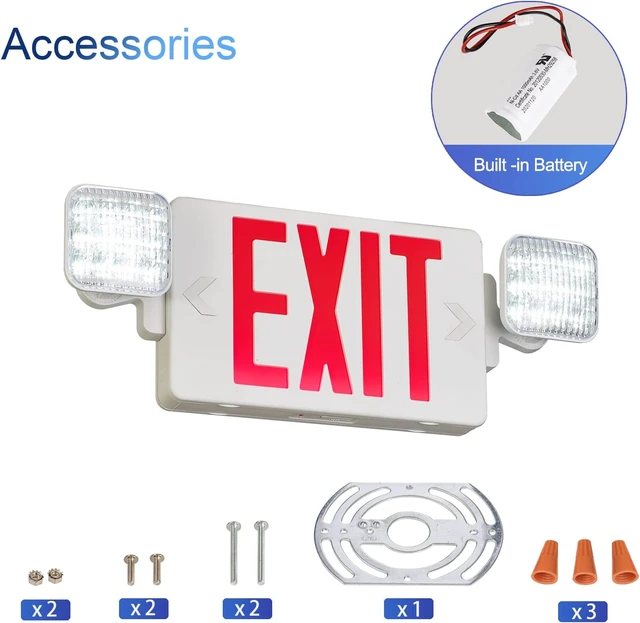 Alt view image 5 of 7 - Red Exit Sign with Emergency Lights, 1.0 Meter Plug in Exit Sign with Battery Backup Lights for Business, Commerical Emergency Lighting Combo, UL Listed, AC 120V, Double Face, 2 Pack
