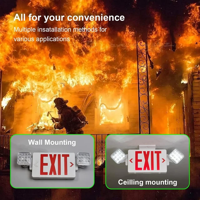 Alt view image 7 of 7 - Red Exit Sign with Emergency Lights, 1.0 Meter Plug in Exit Sign with Battery Backup Lights for Business, Commerical Emergency Lighting Combo, UL Listed, AC 120V, Double Face, 2 Pack