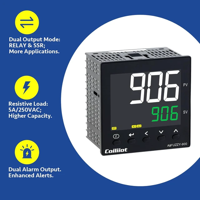 Alt view image 3 of 7 - PID Temperature Controller, AC100-240V, Dual Output, 96x96mm Panel
