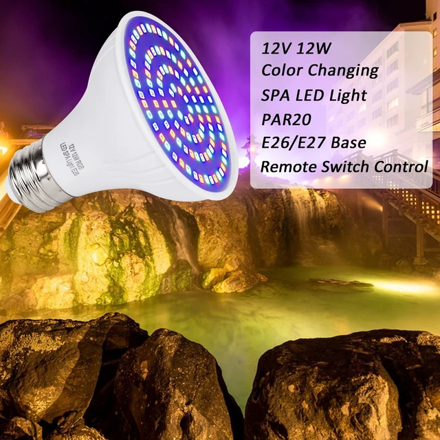 Alt view image 2 of 7 - 12V 12W RGB SPA Light for SPA/Bathtub/Underwater Swimming Pool/Hot Spring/Fountain RGB Color LED Light Bulb Replaces for Hayward & Pentair Light Fixtures Remote Switch Control PAR20 E26 Base