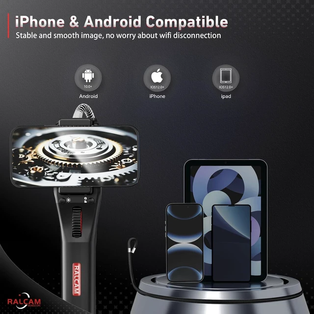 Alt view image 2 of 7 - Two-Way 210° Articulating Borescope Compatible with iPhone & Android