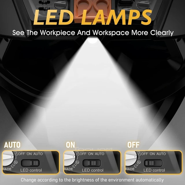 Alt view image 2 of 7 - Auto-Darkening Welding Goggles with LED Light
