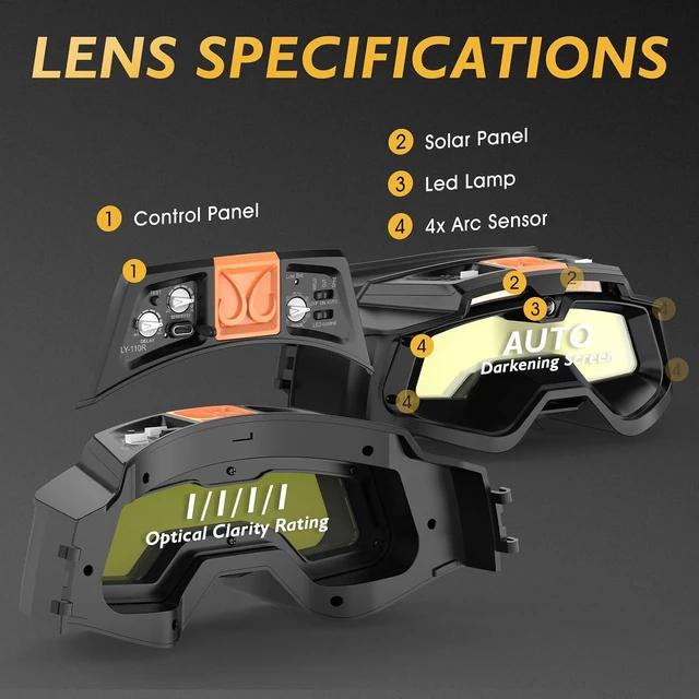Alt view image 4 of 7 - Auto-Darkening Welding Goggles with LED Light
