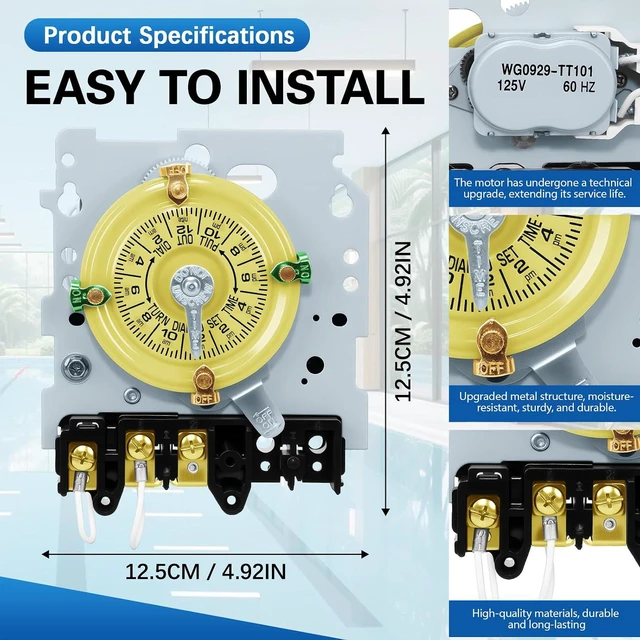 Alt view image 2 of 7 - T101M Mechanical Timer Switch,120 VAC 2HP 40A SPST Electromechanical Timers,12 ON/Off 24 Hour Timer Switch T101M,40 Amp - Ideal for Lights,Pumps,Fans, and HVAC Systems Ideal for All Uses