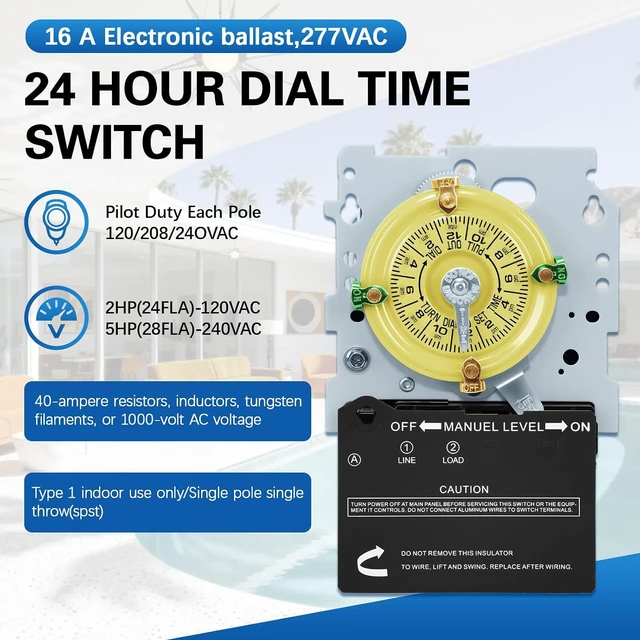 Alt view image 5 of 7 - T101M Mechanical Timer Switch,120 VAC 2HP 40A SPST Electromechanical Timers,12 ON/Off 24 Hour Timer Switch T101M,40 Amp - Ideal for Lights,Pumps,Fans, and HVAC Systems Ideal for All Uses