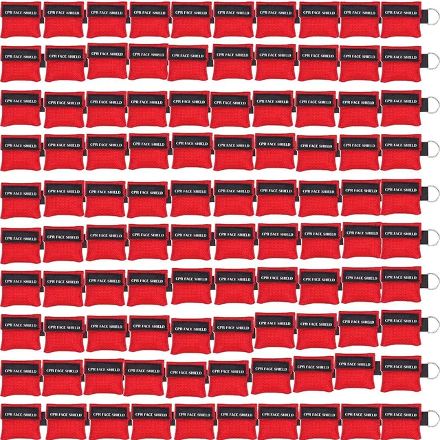 Main image of 100pcs CPR Face Shield Mask Keychain Keyring Emergency Kit CPR Face Shields for First Aid or CPR Training (Red-100)